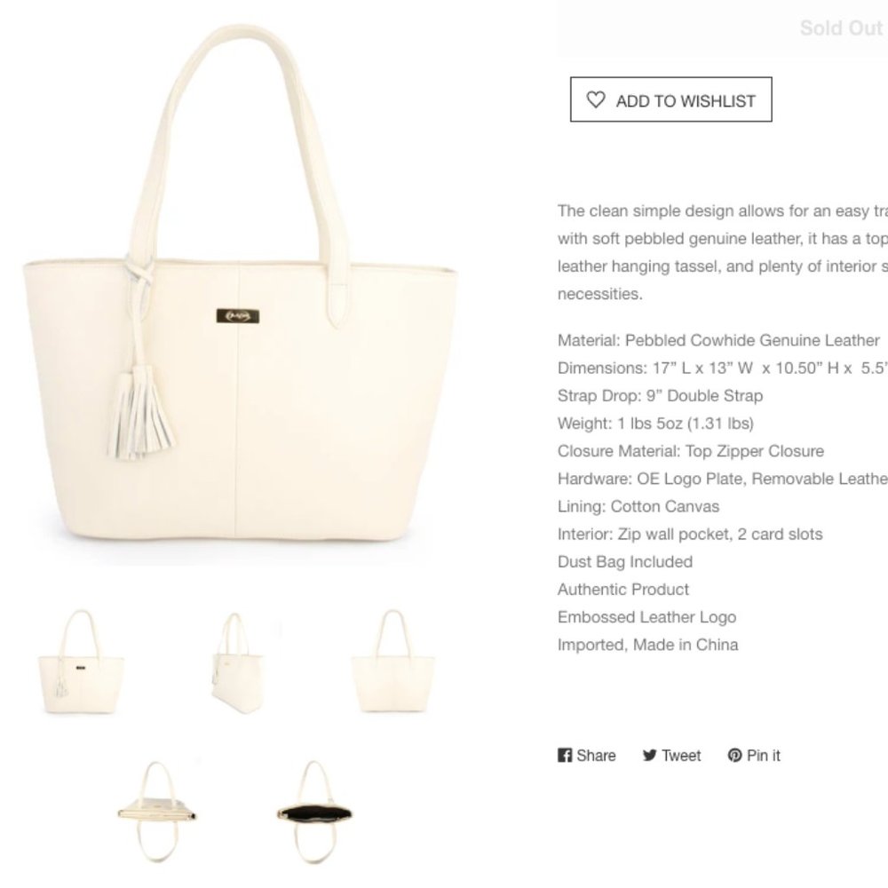Brand New SOLD OUT Onna Erlich Lulu Tote